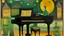 Placeholder: Lonely pianist, folk art surreal; mid-20th century naive art, abstract,