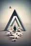 Placeholder: Illustration of man walking on Penrose triangle, surreal concept