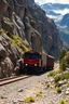 Placeholder: A train truck in stunning mountain landscape, mountain gorge, bright color palette, high detail, perfect composition, gcinematic shot, intricate details, hyperdetail.the collide with the anther train