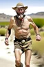 Placeholder: runner Bare drunk old cowboy in pants