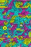 Placeholder: A vector line art image in the style of Keith Haring, with dozens of tiny abstract icons, using a single line weight. The color palette should heavily feature the colors cyan, magenta, yellow, and black, with a white background. The image should be low contrast with excessive white space.