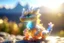 Placeholder: cute chibi anime little dragon, holographic, transparent sparkling crystal mountains in sunshine, ethereal, cinematic postprocessing, bokeh, dof