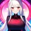 Placeholder: Clear focus, 8k, high quality, detailed, beautiful lighting, girl, vibrant colors, white long hair, vibrant red eyes, light magic, smile,