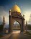 Placeholder: A gothic_arab gate with a view of an old Arab city