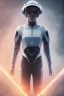 Placeholder: Black intergalactic pilot AnnaSophia Robb, portrait, bright white eyes, wearing high tech pilot helmet, beautiful face, white smoke, dark, rage, sorrow, high definition, ultra 8 k, volumetric lighting, blue fire, fog