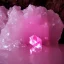 Placeholder: single pink crystal, on an altar in a foggy cave