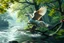 Placeholder: oil painting ,motion blur Forgotten Realms above water and along winding branches in lush green forest , speeding pegasi, bokeh like f/0.8, tilt-shift lens 8k, high detail, smooth render, down-light, unreal engine, prize winning