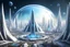 Placeholder: ville extraterrestre white futuriste, great and blue facette cristal dome, vaisseaux spatiaux, 4k, hyperréaliste, cosmic srars sky