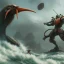 Placeholder: an ibis warrior in orange and green full battle armor, background of giant crashing ocean waves, a highly detailed illustration, realistic render, 8 k, micro detail, intricate, elegant, centered, digital painting, smooth, sharp focus, illustration, artgerm, tomasz alen kopera, peter mohrbacher, donato giancola, joseph christian leyendecker, wlop, boris vallejo