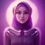 Placeholder: Cute girl face in hijab, Sci-fi character, purple backlight, pink and purple, scifi suit, profile, purple background, pink lighting