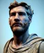 Placeholder: Gran angular, Realistic image, roman sculpture buste, marble deluxe material, Lionel Messi, gold Laurel leaves crown model, miguel angel style, emperador, God light, god rays, 4k resolution, smooth details, ornate details, soft lighting, unreal engine 5, soft cyan background.