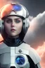 Placeholder: Black intergalactic pilot AnnaSophia Robb, portrait, bright white eyes, wearing high tech pilot helmet, beautiful face, white smoke, dark, rage, sorrow, high definition, ultra 8 k, volumetric lighting, blue fire, fog