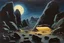 Placeholder: Rocks, night, 2000's sci-fi movies influence, otto pippel impressionism painting