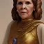 Placeholder: hyperspace background, complete and photo realistic detailed head to waist stunning photo realistic portrait of carrie fisher as Princess Leia in star wars with photo realistic updo hair by Mandy Jurgens and mucha and Richard Schmid and chuck close and chie yoshii, extraordinary and detailed ceremony dress of star wars,brown eyes