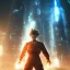 Placeholder: Son-goku in a cyberpunk setting with skyscrapers and spaceships in background, close-up face, extreme details, realistic, unreal engine, 4k