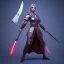 Placeholder: worrior woman with axe, wearing japanese armor, blue lighting sky, glowing red axe, stromy, red armor, realistc mortal kombat style, 3d render --test --creative