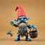 Placeholder: low poly, blueish gay slime dwarf gnome troll miniature model half painted arms outstretched holding battle hammer offering gift, bucket shield background