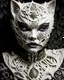 Placeholder: Young faced voidcore etherial ivory and ebony mineral stone and floral embossed metallic filigree gothic decadent catwoman portrait acatwoman catwoman portrait adorned with leather r ivory filigree caved catwoman masque with metallic filigree catwoman ribbed mineral stone ornated ivory masque and ivory caved and leather and mineral stone ribbed cat woman dress organic bio spinal ribbed detail of voidcore decadent gothica background extremely detailed hyperrealistic maximálist concept portrait ar