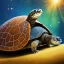 Placeholder: Fantastic digital art of a meditating turtle with closed eyes holding a wooden rod, high definition, best artist style, magical powers, medium shot, background galaxy