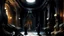 Placeholder: deconstructed interior with figures, (conception ), black walls, one point perspective, close up, rich colors, by HR Giger and Paul Lehr and Bruce Pennington and Stephan Martiniere and Lina Main Rubin and Pascal Blanché and Bastien Lecouffe Deharme