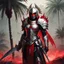 Placeholder: bloody Templar of the Oath of Silence on the battlefield with her mace and palmtree crab armour