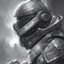 Placeholder: knight pepe, scifi, power armor, mechasuit, medieval pepe, futuristic sword, heavy gun, armored, helmet, military, heavy, modern, gaz mask, black and white, concept art, bust portrait, Nekro, Tom Bagshaw, Craig Mullins, ventail, exsokeleton