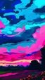 Placeholder: blue pink sky, anime style, in the style of vincent van Gogh