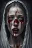 Placeholder: A horror digital realism portrait of a saint blind girl with gloomy eyes and bleeding mouth her soul out pain pain pain lost and broken