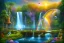 Placeholder: island waterfall palms twigs bubble spring sunset rainbow bridge birds