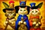 Placeholder: Three musketeers cats dressed in capes with fleurs de lys and hats, armed with rapiers Endre Penovac ink Nicolette Ceccoli cute character Ashley Wood, Daniel Gerhart, Thomas Saliot comic Naoto Hattori oversized eyes