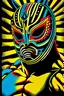 Placeholder: art comic, luchador, mask, frontal, high contrast, black border, bright colors