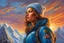 Placeholder: A perfect woman having a beautiful dream standing on the top of Mount Everest painted by Jeff Easley. concept art, mid shot, intricately detailed, color depth, dramatic, 2/3 face angle, side light, colorful background