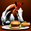 Placeholder: A horse eating a hamburger.