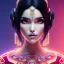 Placeholder: Rosalía, Cyborg anime geisha, cyberpunk, light black hair, pixie hairstyle, cobalt eyes, waist up portrait, 8k resolution, retroanime, intricate details, neon details, soft lighting, vibrant colors, masterpiece, intricate eyeliner, dark eyeshadow, eyes, intricate tattoos, gradient background