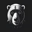 Placeholder: man wearing a polar bear head mask, logo, ver minimal, white on black, least details, polygonic