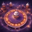 Placeholder: Hyper Realistic Aerial View of multiple Sufi Whirling with Purple & Maroon, Islamic Sufi Rustic Grungy orange-Patterned-mosque with white-rose-petals at night.