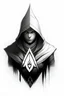 Placeholder: unique template for hood in dnd 5e, it should have cool symbols, resemblences assassins creed logo on their hoods, but unique, make it so it can be seen, make it more clear