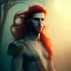 Placeholder:  man with long red hair, full body, dark fantasy setting, ethereal, soft lighting