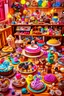 Placeholder: surrealistic image of toys baking and decorating delicious treats in a toy-sized bakery. You can have toy chefs decorating cupcakes, rolling out dough for cookies, and frosting cakes. Surround them with an assortment of mouth-watering pastries and candies.