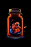 Placeholder: astronaut in a mason jar that's themed to look like a spaceship traveling to mars. The spaceship has engine fire coming out of the back, and the whole style should be that of a tech company logo.