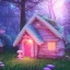 Placeholder: a cute pink and blue fairy house in the forest, spring time, mushrooms, 8k, flickering light, centered, high-quality, fine-detail, digital art, detailed matte, volumetric lighting, illustration, 3D octane render