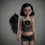 Placeholder: toddler, full body, Pandora background, Jenna ortega, -clothing, soft goth libstick, wednesday addams family make up, brad double wig, dramatic lighting, highly detailed, volumetric lighting, unreal engine, 8k