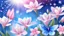 Placeholder: sfondo rose blu, cristalli rosa e blu, stelle luminose, ali di fata, farfalle rosa e blu, fiori di glicine, gigli bianchi, goccie di rugiada, fiori di ciliegio