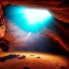 Placeholder: Cave in a desert mountain, hyper realistic, photography, rays, amazing lighting