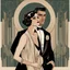 Placeholder: a beautiful woman in formal 1920s attire with a handsome modern man in formal attire from present day