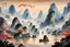 Placeholder: It depicts awe-inspiring traditional color paintings and color landscape paintings in a style characteristic of Chinese culture, and the scenery of the Li River. The focal point of the image should be a mountain shrouded in mist, reflecting the stature and splendor. At the foot of the mountain, a wide river should be seen meandering along it, clear enough to reflect the surrounding landscape. Important elements of the landscape, such as rocks and mountains, should be artfully crafted using ink t