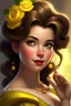 Placeholder: Belle from beauty and the beast with daisys in her hair make her animated more daisys and dark brown eyes