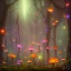 Placeholder: gouache painting, a nightly dark foggy forest with dozens of randomly placed and coloured ( iridescent bioluminiscent translucent ) mushrooms, fireflies, realistic, sharp focus, 8k, hd, dof, insanely detailed, intricate, elegant, volumetric lighting, volumetric clouds, backlight, soft glowing colors, curvature shader