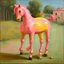 Placeholder: Big pink plastic toy horse.19th painting