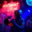 Placeholder: A exhaust pipe performing at dance club, his name is "exhaust pipe" and looks crazy, looks very aggressive look, Neon lights and smog, Im a "exhaust pipe" SIGN ON WALL